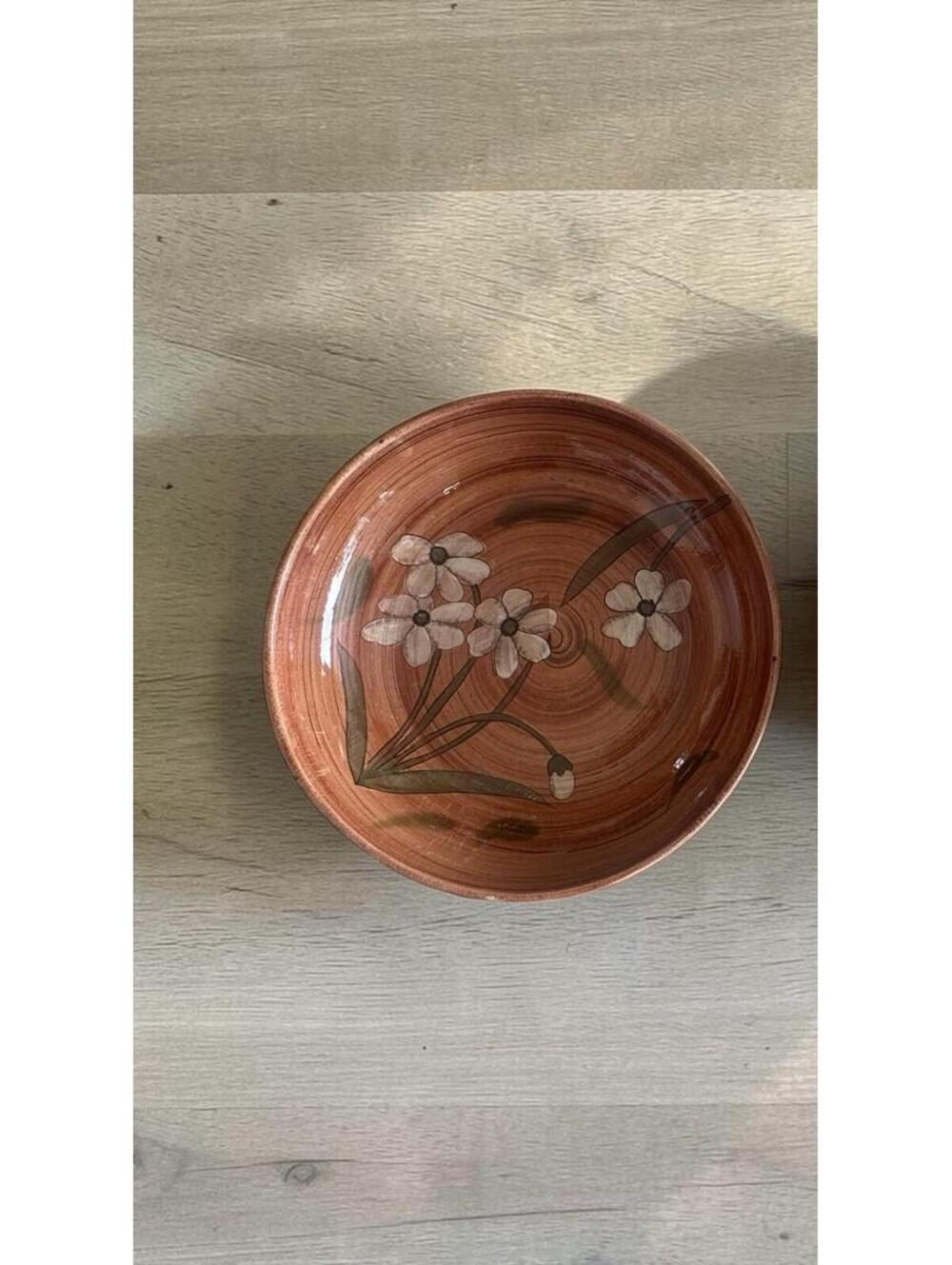 HAUSENWARE 12.5" SERVING BOWL BROWN WITH WHITE FLOWERS| Vintage | Ceramic Retro
